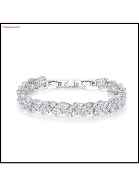 White Gold Plated Marquise Cubic Zirconia Tennis Bracelet for Brides